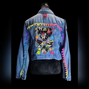 RECYCLED  Blue Jean Jacket with Artistic Graffiti Design
